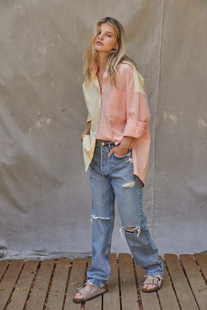 BT TOPS Lemonade Breeze Color Block Button Down Top 10 BT TOPS Lemonade Breeze Color Block Button Down Top