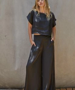 BT Tamra Wide Leg Satin Pants- Black MATCHING SETS
