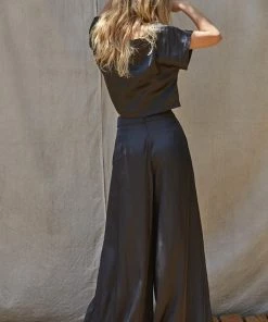 BT Tamra Wide Leg Satin Pants- Black MATCHING SETS