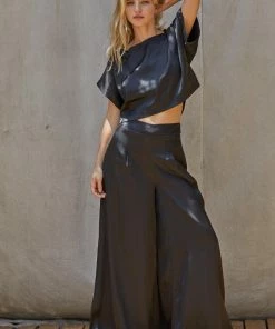 BT Tamra Wide Leg Satin Pants- Black MATCHING SETS