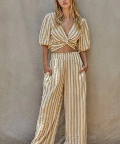 BT MATCHING SETS Becca Striped High Rise Wide Leg Pants