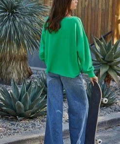 BT Happy Day Smiley Face Pullover Sweater- Green