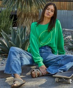 BT Happy Day Smiley Face Pullover Sweater- Green
