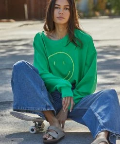 BT Happy Day Smiley Face Pullover Sweater- Green