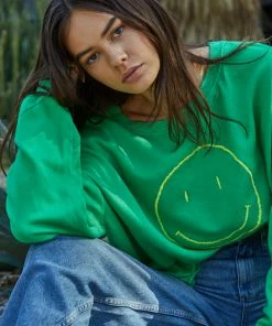 BT Happy Day Smiley Face Pullover Sweater- Green
