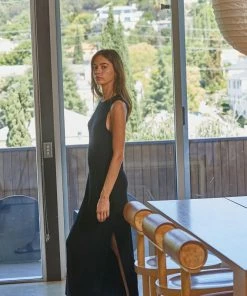 BT Perfect Game Rayon Slit Maxi Dress - Black