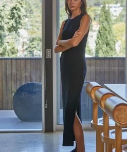 BT Perfect Game Rayon Slit Maxi Dress - Black