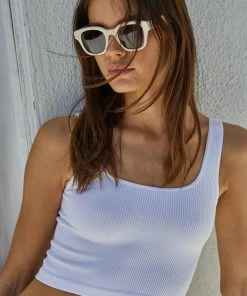 BT Bri Square Neck Ribbed Brami - White TOPS