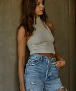 BT Molly Seamless Ribbed Mock Neck Top - Chalk BEST SELLERS