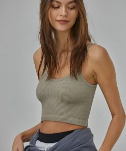 BT Sydney Ribbed Seamless Crop Tank - Light Moss TOPS