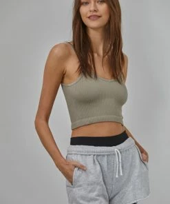 BT Sydney Ribbed Seamless Crop Tank - Light Moss TOPS