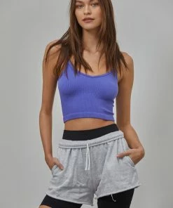BT Sydney Ribbed Seamless Crop Tank - Blue Iris TOPS