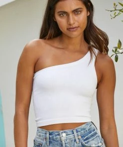 BT One Of A Kind One Shoulder Crop Top - White TOPS