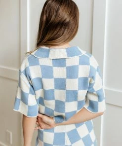 LE LIS Jessie Checkered Collared Knit Top