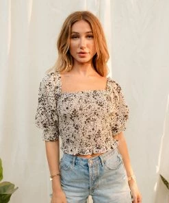BT TOPS Dawn Smocked Floral Crop Top