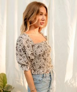 BT TOPS Dawn Smocked Floral Crop Top