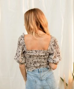 BT TOPS Dawn Smocked Floral Crop Top