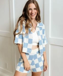 LE LIS Jessie Checkered Collared Knit Top