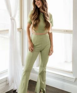 LE LIS Wait Up Knit Gingham Slit Front Pants