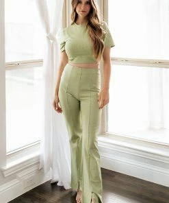 LE LIS Wait Up Knit Gingham Slit Front Pants 20 LE LIS Wait Up Knit Gingham Slit Front Pants