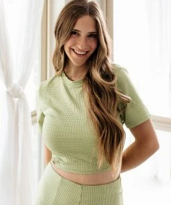 LE LIS Wait Up Knit Gingham Cut Out Crop Top MATCHING SETS