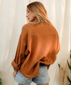 WL TOPS Debra Button Down Shacket - Camel