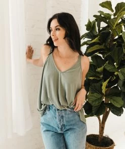 WL Besos Ribbed Flowy Tank Top - Sage