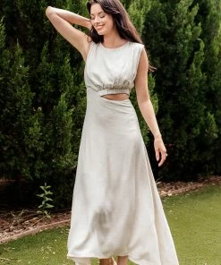 BT BEST SELLERS Vivia Linen Cut Out Midi Dress