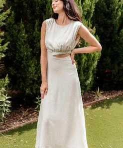 BT BEST SELLERS Vivia Linen Cut Out Midi Dress