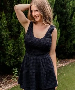 LE LIS Leon Smocked Flared Romper ROMPERS + JUMPSUITS