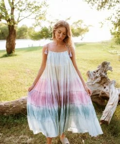 STORIA Kaydence Sunset Tie Dye Color Block Maxi Dress DRESSES