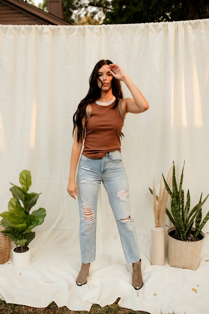 WL Kane Ribbed Color Block Racerback Tank - Brown 5 WL Kane Ribbed Color Block Racerback Tank - Brown