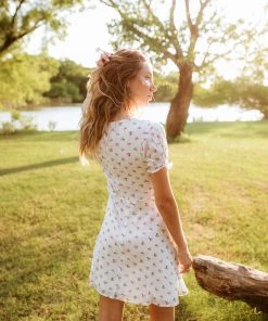 STORIA Quince Swiss Dot Floral Button Down Dress