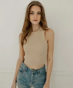 BT Piper Ribbed Cropped Tank Top - Nude BEST SELLERS