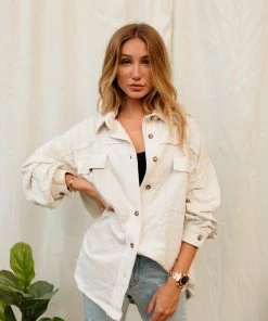 POL Blair Pocketed Button Down Shacket - Oatmeal