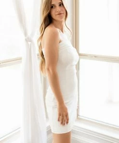 MABLE Regan Strapless Cotton Mini Dress - White DRESSES