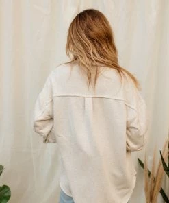 POL Blair Pocketed Button Down Shacket - Oatmeal