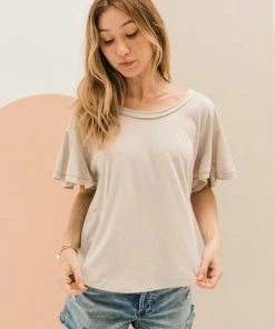 WL Sylvia Ruffle Sleeve Top - Shell TOPS