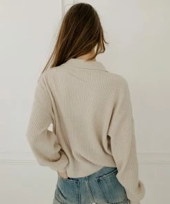 BT TOPS Dutch Knit Button Down Placket Sweater - Cream