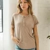 WL TOPS Sam Relaxed Knit Henley Tee - Mocha