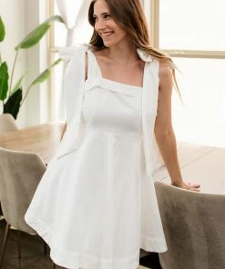 MABLE Ontario Cotton Linen Tie Strap Babydoll Dress- White 16 MABLE Ontario Cotton Linen Tie Strap Babydoll Dress- White