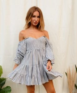 MABLE DRESSES Ziva Cotton Smocked Gingham Babydoll Dress - Blue 16 MABLE DRESSES Ziva Cotton Smocked Gingham Babydoll Dress - Blue