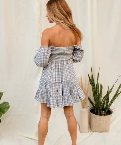 MABLE DRESSES Ziva Cotton Smocked Gingham Babydoll Dress - Blue