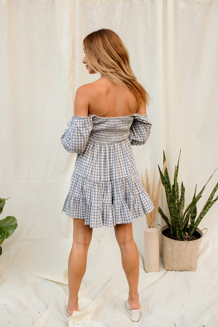 MABLE DRESSES Ziva Cotton Smocked Gingham Babydoll Dress - Blue 4 MABLE DRESSES Ziva Cotton Smocked Gingham Babydoll Dress - Blue