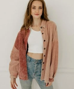 POL OUTERWEAR Remi Cotton Corduroy Color Block Shacket