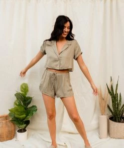 MABLE Ressi Satin High Rise Shorts - Olive MATCHING SETS