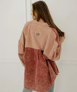 POL OUTERWEAR Remi Cotton Corduroy Color Block Shacket