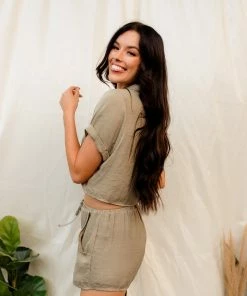 MABLE Ressi Satin High Rise Shorts - Olive MATCHING SETS 14 MABLE Ressi Satin High Rise Shorts - Olive MATCHING SETS