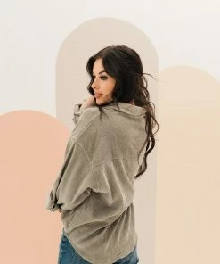 WL Cayla Corduroy Button Down Pocket Top - Olive