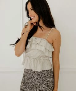 BT BEST SELLERS Maven Linen Ruffle Cami Tank Top